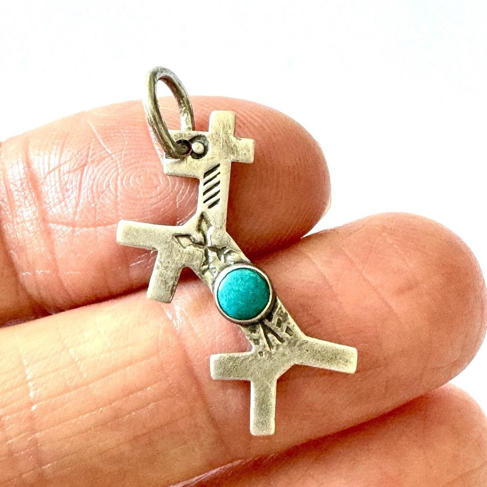 Tiny Navajo Dog Horse Turquoise Pendant Harvey Era Sterling Charm Native VTG